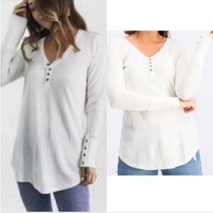 Chaser Waffle Knit Thermal Long Sleeve V-Neck Henley Top